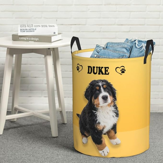 Personalized Large Dog Toy Storage Basket Bin Collapsible Custom Pet Stuff Box Chest Container for Living Room Organizer for Dog Toys,Dog Food,Blankets,Clothing (Yellow)