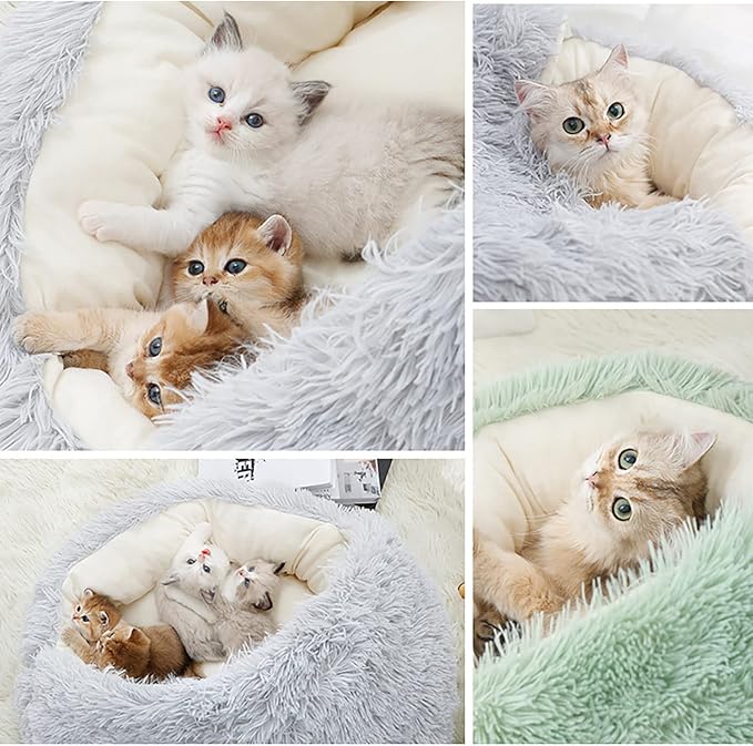 15.8'' Soft Round Plush Faux Fur Pet Bed for Cats or Small Dogs, Anti-Anxiety Cat Bed Puppy Bed, Washable Fluffy Anti-Slip Mute Base, Soft Pet Round Bed, Snooze Sleeping Cozy Kitty Kennel