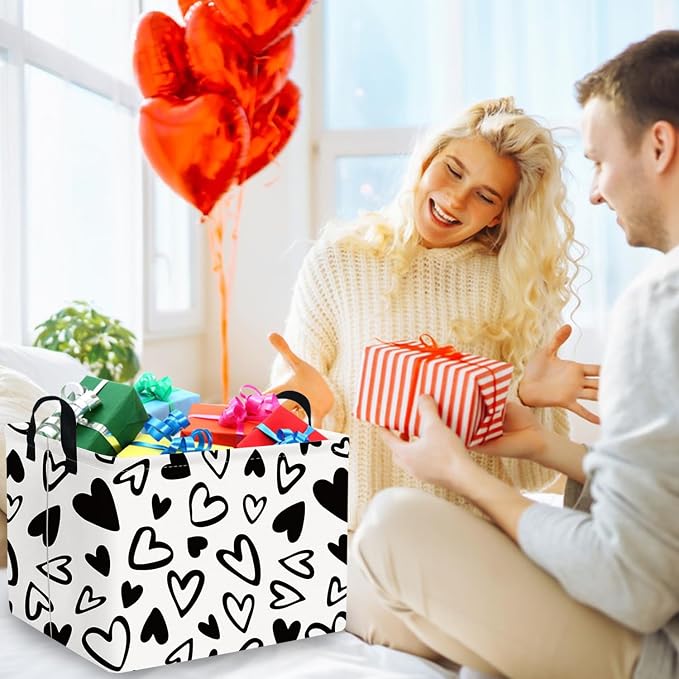 Rectangular Valentines Day Gift Basket Empty,Heart Gift basket Organizer Bins for Girls Room Decor,Nursery hamper,Easter decor(Lovely black heart)