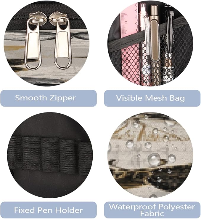 Pencil Case Pouch, Vintage Gold Black Butterfly Large Pen Bag with Zipper, Portable Zipper Pencil Pouch Organizer for Student Teen Girls Boys