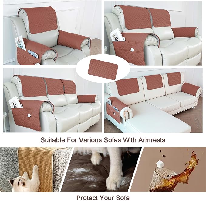 Large Polyester Armrest and Headrest Covers with 2 Pockets | Soft, smooth polyester resists daily wear nonslip silicone backing helps shield recliners and sofas from pet scratches
