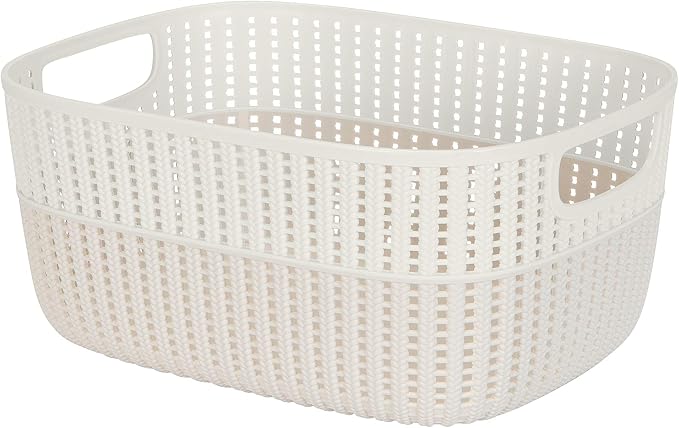 Simplify 2 Pack 2 Tone Sailor Knot Plastic Storage Tote | Decorative Basket | Closet Organization | De-clutter | Accessories | Toys | Bathroom Organization | Large | Ivory