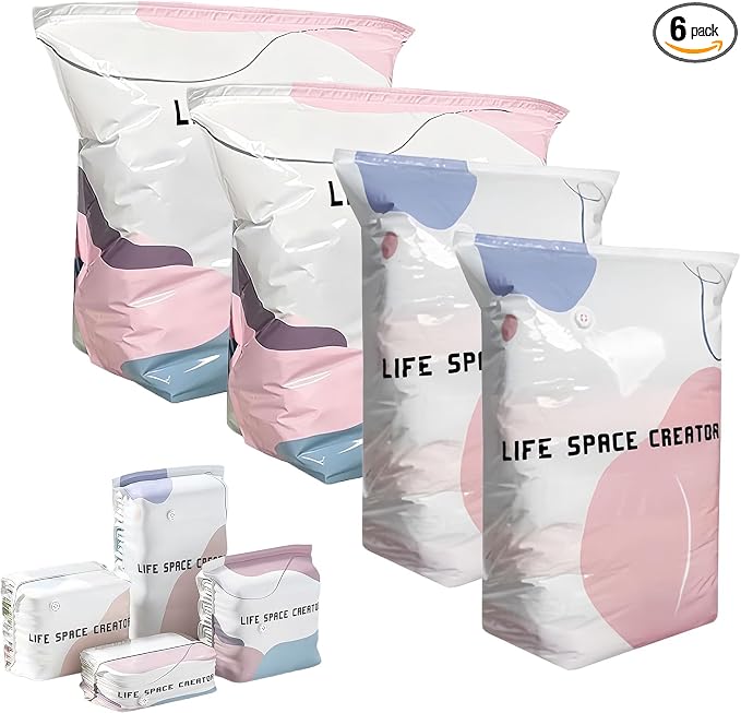 No Pump Vacuum Storage Bags, Large Capacity 3D Compression Storage Bags, Press & Seal Space Saver Bags for Clothes, Comforters, Blankets, Bedding, Travel and Home Organization (M*2+XL*2)