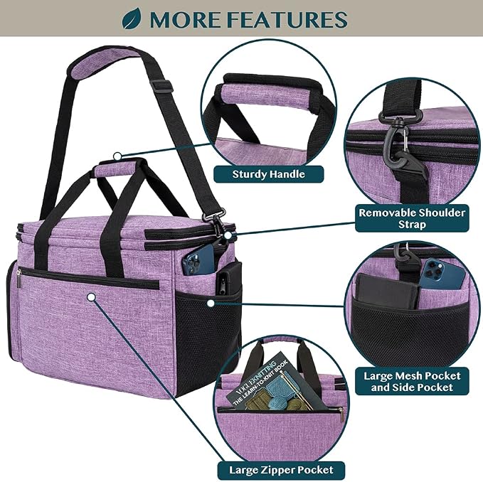 PAVILIA Knitting Bag Yarn Storage Tote - Crochet Organizer Bag, Yarn Storage Holder with Dividers for Knitting Accessories, Yarn Skiens, Needles, Hooks, Unfinished Project (Heather Gray)
