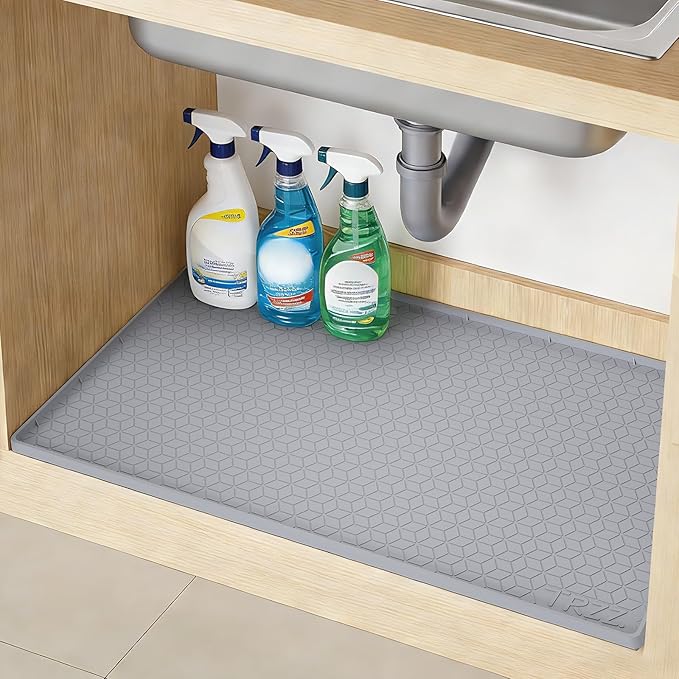 TRZZ Waterproof Under Sink Mat, 28"x22", Drip Tray Shelf Liner, Grey | Silicone, Cabinet Protector, Home Organizer, for Kitchen, Bathroom, Multipurpose, Easy Clean, Leak Proof, Organizes Cabinets