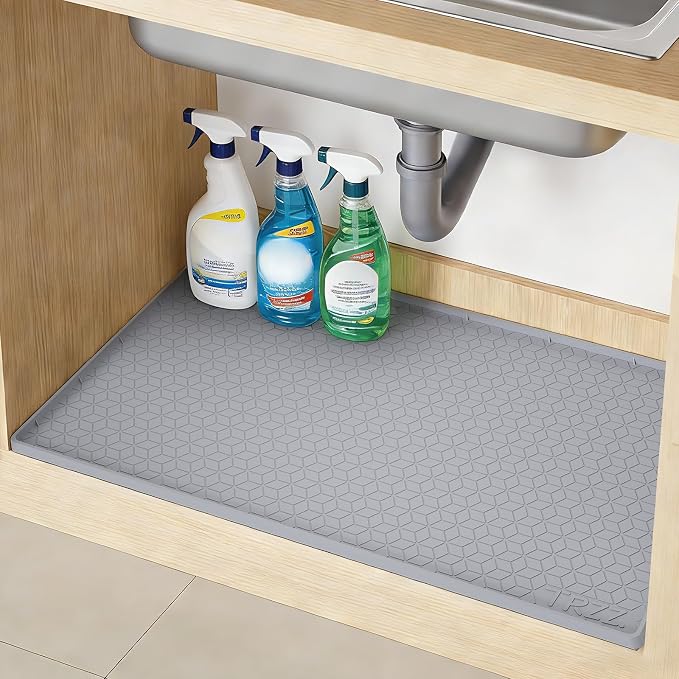 TRZZ Waterproof Under Sink Mat, 34"x19", Drip Tray Shelf Liner, Grey | Silicone, Cabinet Protector, Home Organizer, for Kitchen, Bathroom, Multipurpose, Easy Clean, Leak Proof, Organizes Cabinets