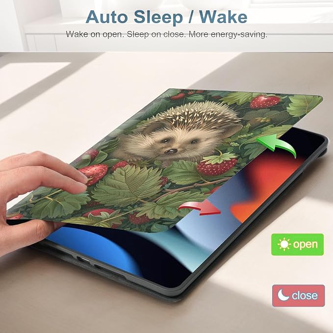 for Samsung Galaxy Tab A11 Plus/A11+ 5G 11 Inch 2025 (SM-X230/X236B) Tablet Protective Cover with Adjustable Stand and Magnetic Auto Wake/Sleep,Hedgehog Strawberry