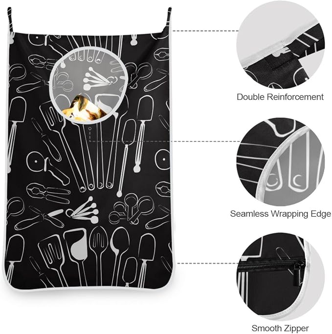 1PC Hanging Laundry Hamper Bag Over the Door Laundry Hamper Wall Hamper Large Dirty Clothes Hamper with Stainless Steel Hooks 29.5x20Inch Kitchen Spoon Black