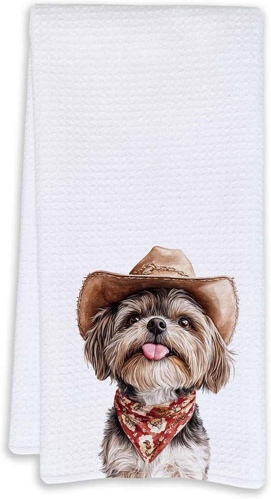 Cabana Bro Shih Tzu Gifts Kitchen Towels, Shih Tzu Gifts for Dog Lovers Decorative Hand Towels for Bathroom, Funny Western Cowboy Lion Dog Puppy Dish Tea Towels for Kitchen, 16x24 Inch