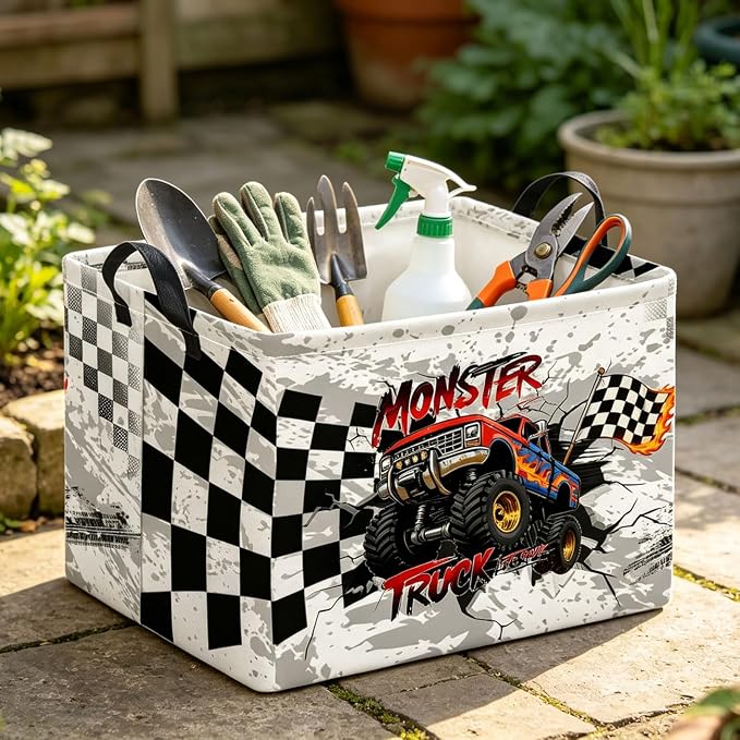 Rectangle Storage Basket with Handles,Collapsible Storage Bin,Books Box,Gift Basket(Black Race Car)