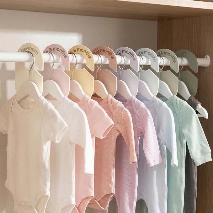 8 Pcs Baby Closet Dividers, Nursery Clothes Organizer | Neutral Baby Clothes Organizer, Baby Nursery Decor Clothes Size Dividers, Clear Label for Easy Sorting, Fits Most Rods