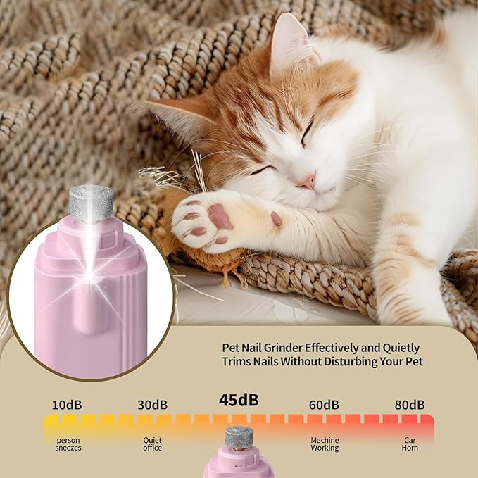 2-in-1 Dog & Cat Nail Clippers and Grinder with Light, Safety Guard, Painless Quiet Pet Nail Claw Trimmers, USB Rechargeable Pet Nail Trimmer, for Large Medium Small Dogs Cats Claw Trimmer, Pink