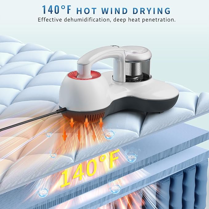 Hersven Mattress Vacuum Cleaner, Handheld UV Bed Vacuum Cleaner 16KPa & 12800 Vibrations Per/Min Upgraded Effectively Clean Up Bed, Pillows, Cloth Sofas, Carpets and Ther Fabric Surfaces