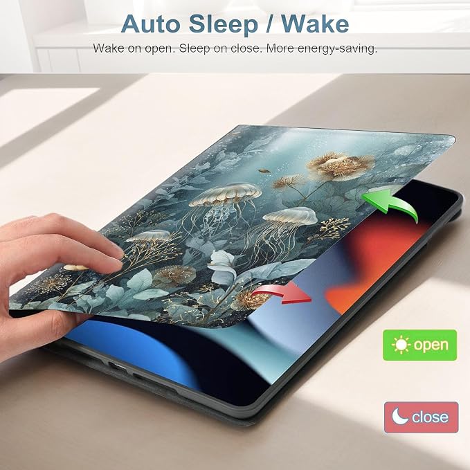 for Samsung Galaxy Tab A11 8.7 Inch 2025 (SM-X133/X135/X135F) Tablet Protective Cover with Adjustable Stand and Magnetic Auto Wake/Sleep,Deep Sea Jellyfish