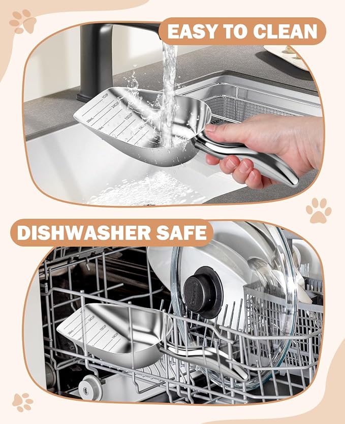 Stainless Steel Dog Food Scoop 1 Cup, Metal Pet Food Scoop With Measuring Lines (Cup/Ml), Dog Food Measuring Scoop For Dogs, Cats, And Kitchen Use, Dishwasher Safe