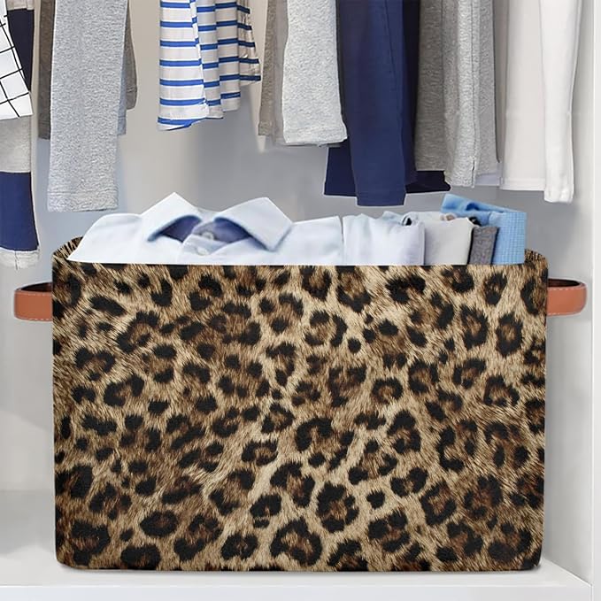 SEULIFE Animal Tiger Leopard Skin Print Foldable Storage Basket, Large Collapsible Organizer Storage Bin Cube Toys Storage Boxes with Handles for Bathroom Kids Nursery Closet Storage, 1 Pack
