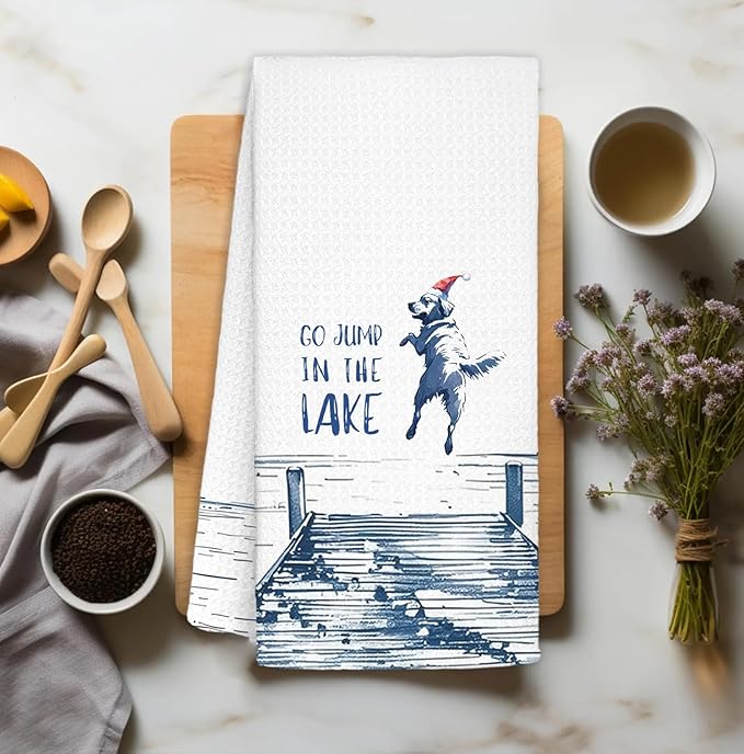 Christmas Golden Retriever Lake House Decor Dish Towels,Lake House Gifts,Funny Lake Dog Kitchen Towels Decorative,Dog Lover Mom Gifts Hand Towels Drying Cloth for Kitchen Bathroom Decor,16x24 Inch