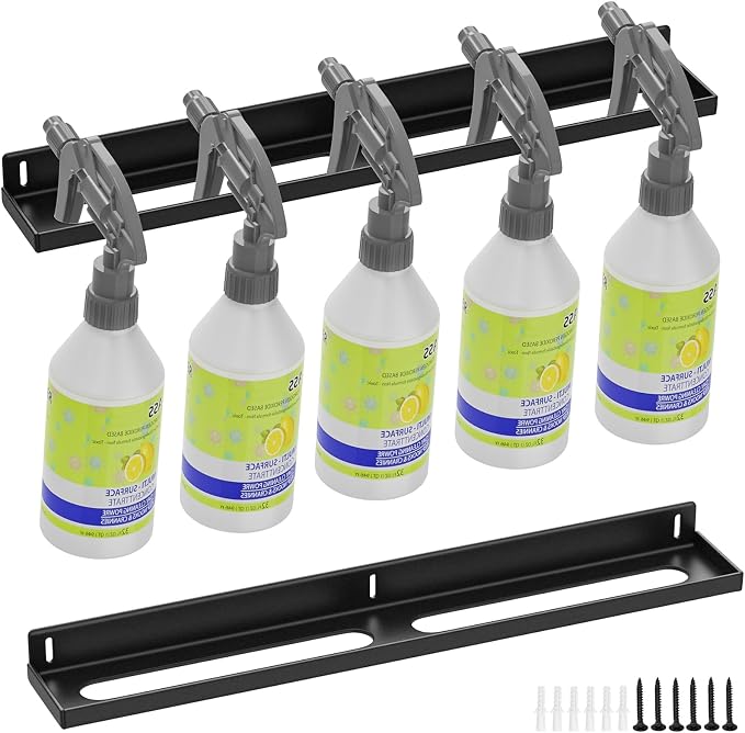 Spray Bottle Holder Wall Mount,14 Inch Metal Universal Lightweight Organizer Holds 6 Spray Bottle Organizer for Garage Storage Car Wash Auto Detailing Tools Organizer