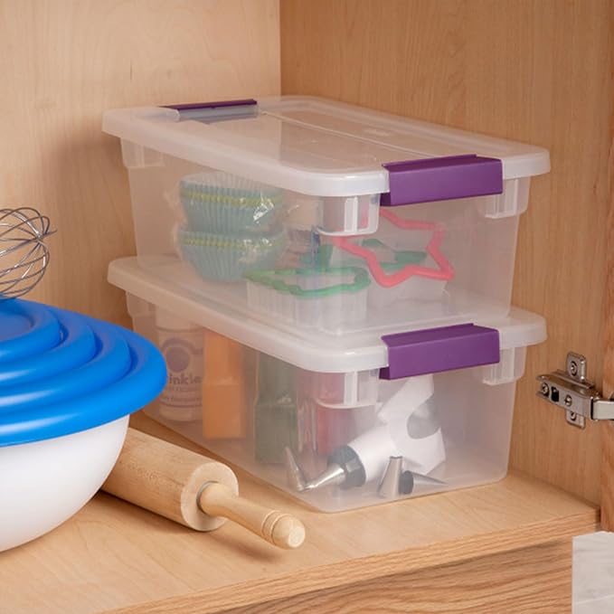 Sterilite 48-Pack ClearView Latch Box, Stackable Storage Organizer Bins for Home, 6 Quart | Clear Plastic Organizers with Color Accent Latches for Closet, Bedroom, Shelving Units, Dorm Room and Home Organization