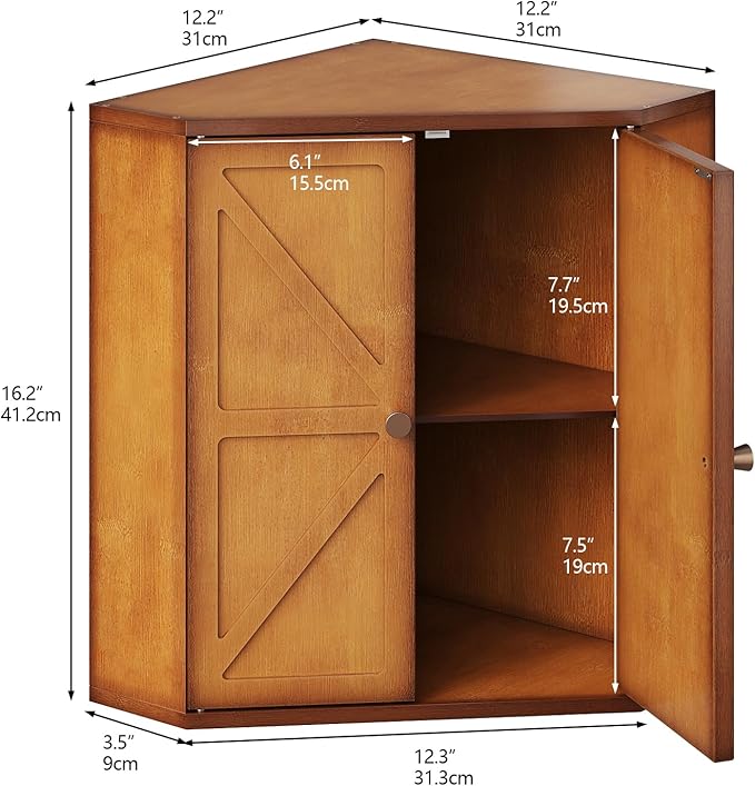 Trironsun Corner Bread Box for Kitchen Counter Double Layer Bamboo Bread Storage Container Large Capacity Bread Storage Bin Farmhouse Breadbox Organizer (Antique Brown)