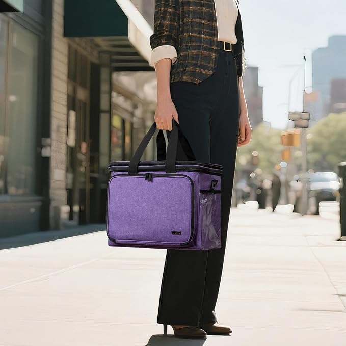 Teamoy Crochet Bag, Knitting Bag Yarn Storage Tote, Yarn Organizer, Purple | Yarn Holder for Crocheting, with Inner Divider and Cover, for Yarn Skeins, Project, Knitting Needles, and Crochet Supplies