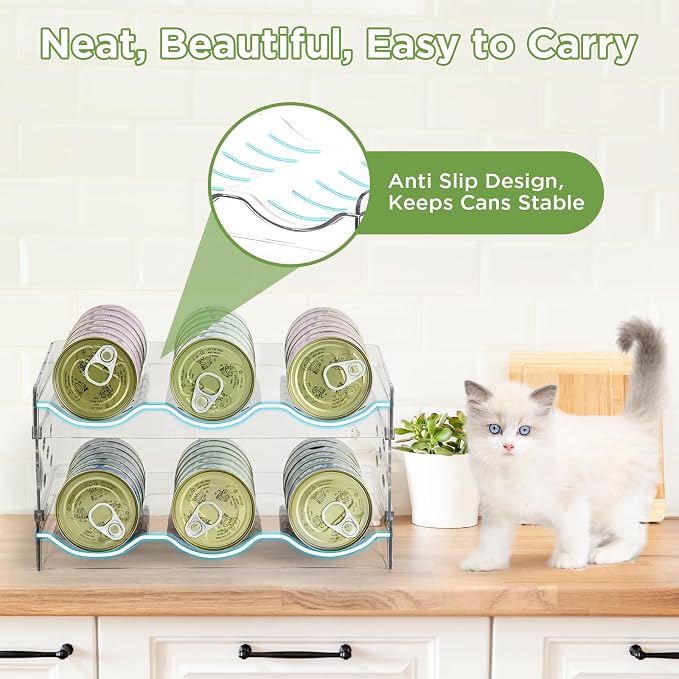REFLYING Cat Food Can Organizer 2-Tier Holds 36 Cans 3.5oz Clear | Transparent 2-tier cat food can organizer,Holds 36 cans 3.5oz,Pantry countertop storage for kitchen cabinet organization