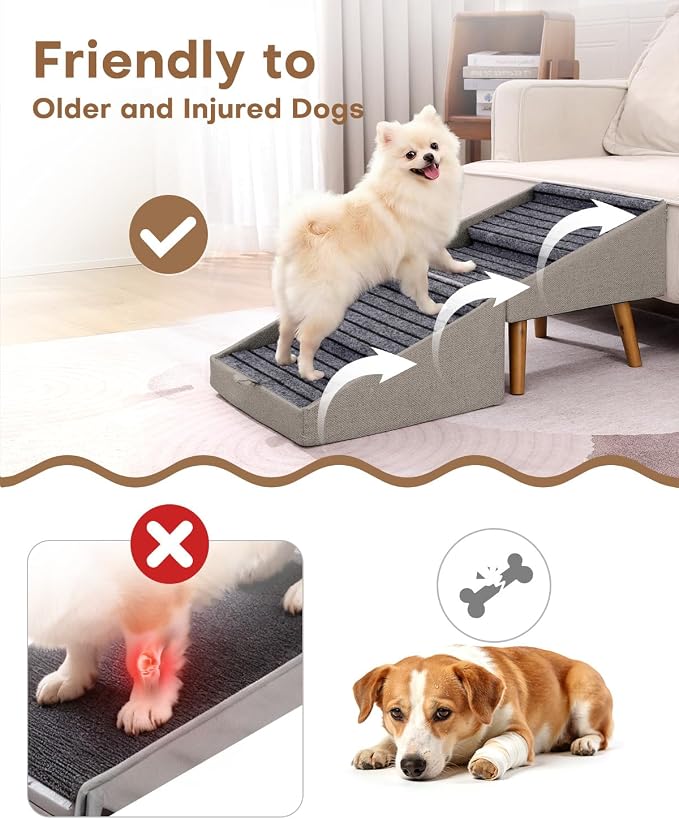 Dog Ramp for Bed & Couch, Dog Stairs 21.06 inches High for Large/Medium/Small Doggie,Split Ottoman Foldable 2 in 1 Wooden Pet Steps for Older and Injured Dogs, No-Slip Surface (17.13" H-Hemp Green)