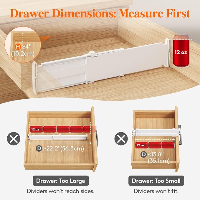 Lifewit 5 Pack 4" High Drawer Dividers, Adjustable Drawer Organizer Clothes | 13.8"-22.2" Expandable White Plastic Separators for Dresser, Kitchen, Cabinet, Nursery, Office, Socks & Underwear Storage