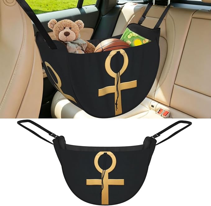Flat Ankh Cross Car Seat Organizer-Backseat Storage Bag for Travel | Waterproof Durable. Holds Snacks Gear Essentials. Fits Most Cars.