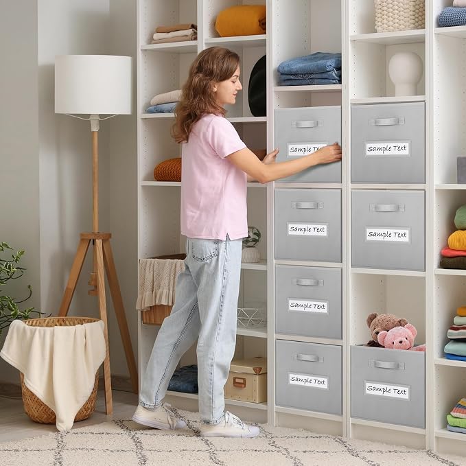 11x11 storage cube bins (Set of 10) Foldable Fabric storage cubes with 10 Labels Window Cards & a Pen,11 inch cube storage bin,Closet Organizers for Shelves,Cubby Organizer Boxes,Light Grey