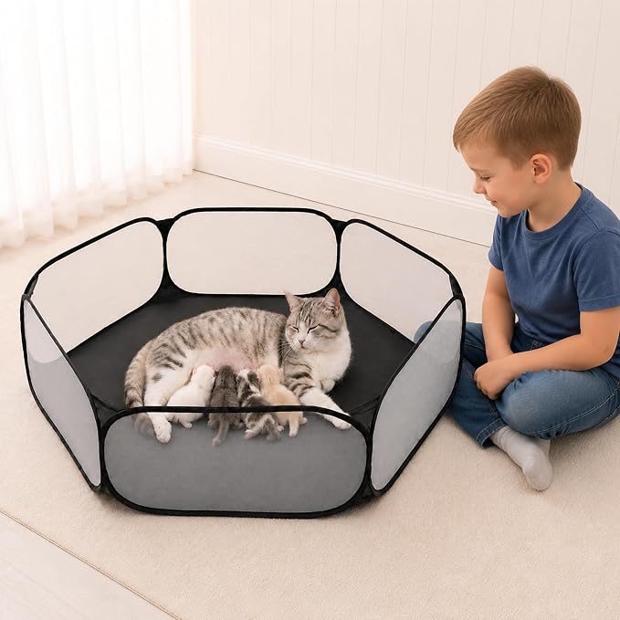 Cat Birthing Box - Whelping Box for Pregnant Cats & Dogs, Portable Foldable Whelping Pool for Pet with Storage Bag