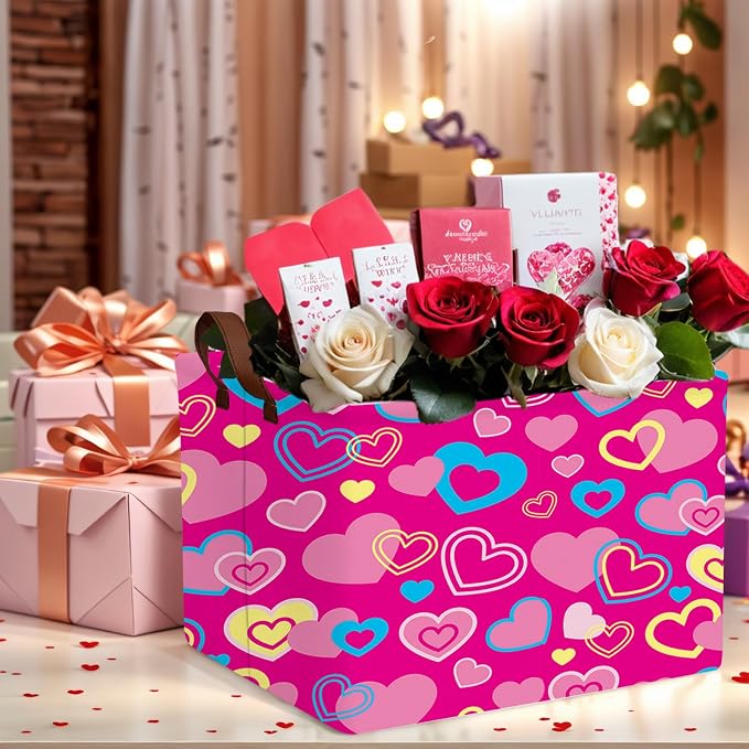 Cute Large Valentine's Day Gift Basket Empty Heart Decor Storage Bin for Kid Baby Room Décor (Red, Yellow, Blue)