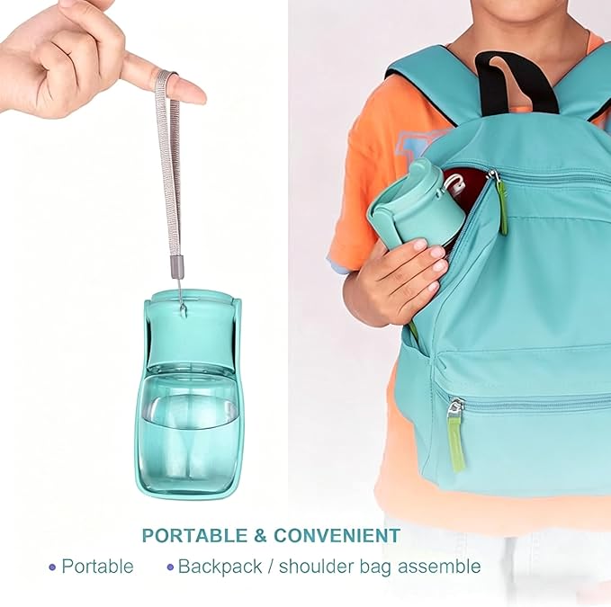 Foldable Dog Water Bottle, 2in1 Portable Leak Proof Puppy Drinking Bottle Dispenser for Puppy Small Medium Large Dogs, Dishwasher Safe Pet Accessories for Outdoor Traveling (Blue,12oz)