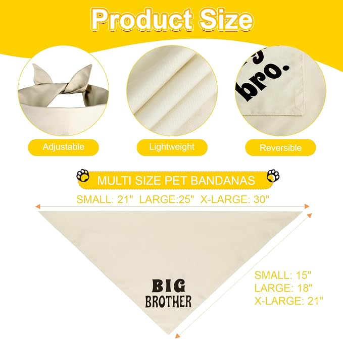 Big Brother Dog Bandana Beige XLarge 1PCS, Adjustable Triangle Scarf | Pregnancy Announecment, New Baby for Family.