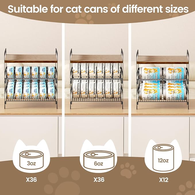 Cat Food Can Organizer for Pantry | Adjustable 2 Tier Canned Food Organizer for Human and Pet Holds up to 42 Cans Fifo Design