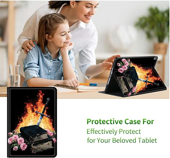 for Samsung Galaxy Tab A 8.0" 2017 SM-T380/T385 Case | Slim Leather Smart Cover with Multi-Angle Anti-Slip Stand [Auto Wake/Sleep] Shell for Women Men, Flame Book Rose