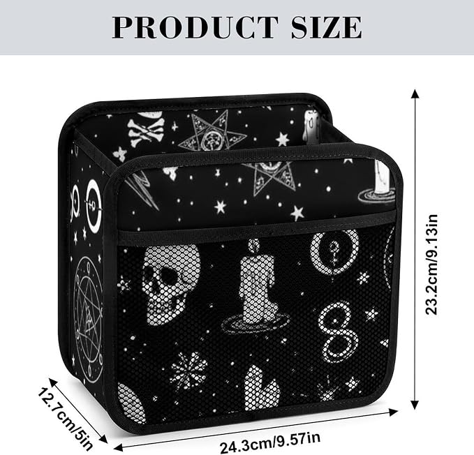 Car Seat Back Organizer Hanging Storage Pouch with Pockets, Gothic Trippy | Moon Skull Dark Black Cat Witch Magic Spirit Board, PU Leather Vehicle Backseat Accessories Space Saving, Universal Fit