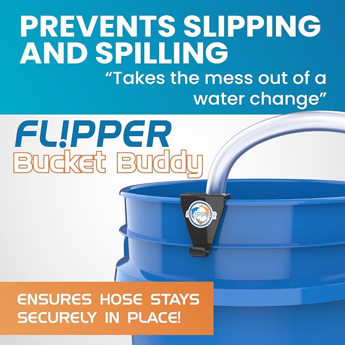 Flipper Bucket Buddy Aquarium Bucket Organizer, Hose Holder Clip for 5 Gallon Buckets, Fish Tank Water Change Caddy for Siphon Hose, Scraper, Net, and Cleaning Tools