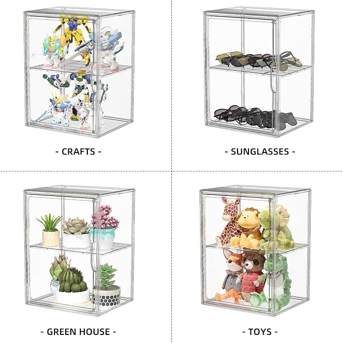 HOYOJA Clear Acrylic Display Case, Super Large Stackable Storage Bins, Acrylic Box with Compartment Divider Clear Mini Greenhouse for Indoor, Small Green House with Magenetic Door