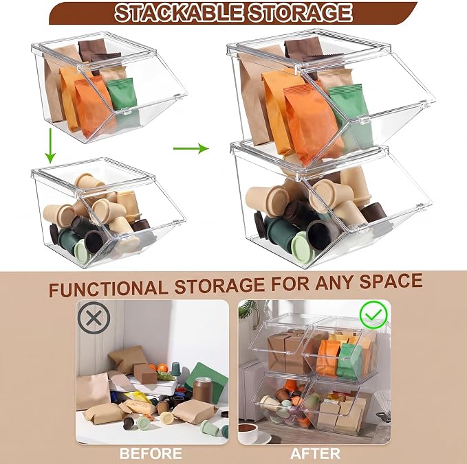 Yerliker 16 Pcs Clear Plastic Storage Bins with Lids Large Stackable Pantry Storage Organizer Bins Kitchen Organization Cabinet Organizers Ideal Containers for Fridge Kitchen abinets Bathroom