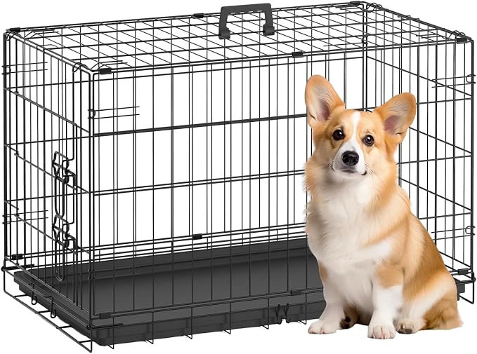 BestPet | Dog Crate | 30" | Black | Foldable Metal Kennel with Single Doors, Secure Slide-Bolt Latches, Leakproof Tray | Portable Dog Cage for Small Breeds | for Travel, Indoor & Outdoor Use