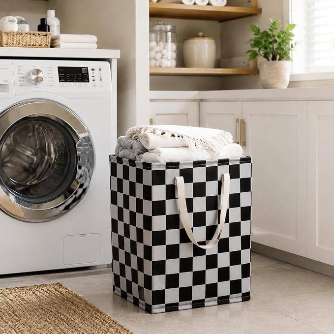 MAIZMZ 3 Pack Checkerboard Storage Basket for Boys Room, 14.6"x12.6"x19.7" Waterproof Linen Laundry Baskets with Handles Racing Room Decor, Gifts
