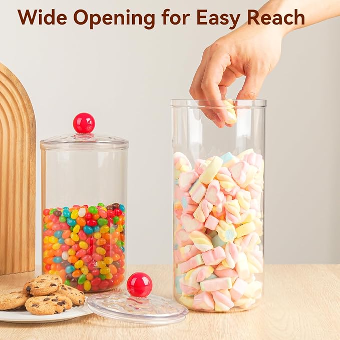87 Oz Candy Jars with Lids - Clear Plastic Cookie Storage Containers Airtight Apothecary Canisters for Kitchen Home Decorative Pantry Office Party Organize Sugar Tea Coffee Snacks