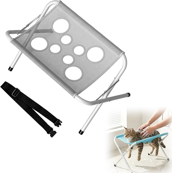 Pet Grooming Hammock with Stand, Dog Bathing Station, Cat-Hammock | Foldable Steel Frame Pet Bath Rack With Breathable Polyester Net, 8 Fixed Holes, 10KG Load