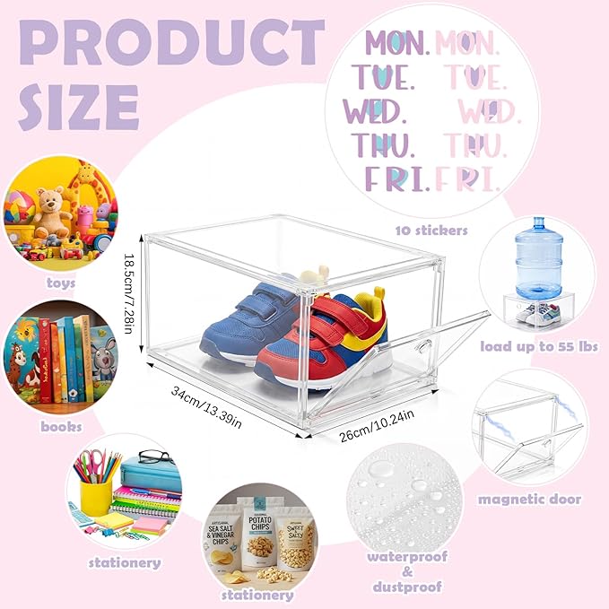 10 Shelf Weekly Clothes Organizer for School Outfits Monday to Friday Daily Daily Clothing Divider with Color Labels 13.39 x 10.24 x 7.28 Inches Plastic Storage Organizer for Home, Bedroom
