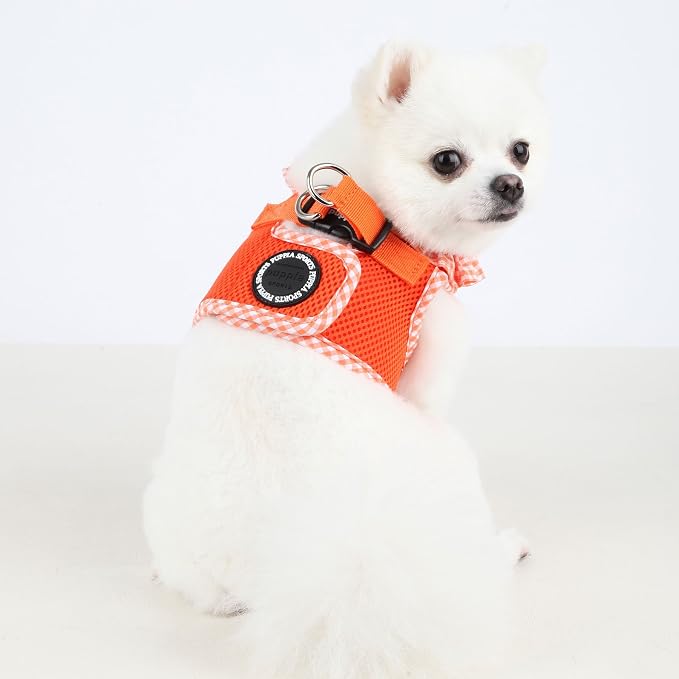 Puppia Vivien Vest Dog Harness Step-in All Season Mesh Cute No Pull No Choke Walking Training for Small Dog, Orange, X-Small