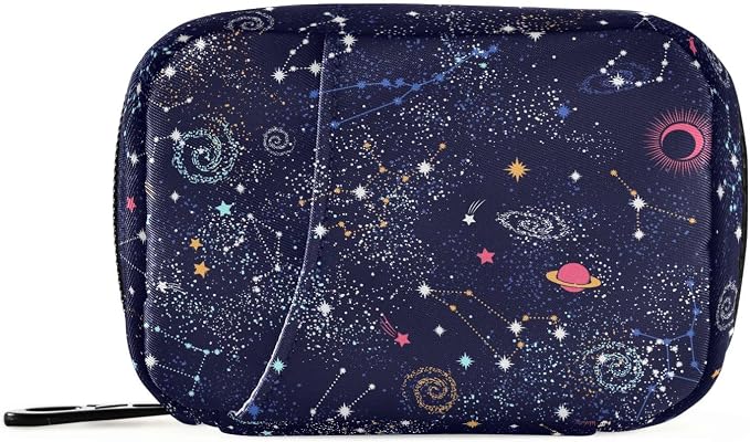 Ollabaky Galaxy Pill Case Butterfly 7 Day Pill Organizer Galaxy Travel Pill Case Portable Weekly Pill Box Bag Container Vitamin Supplement Holder with Zipper for Family Business