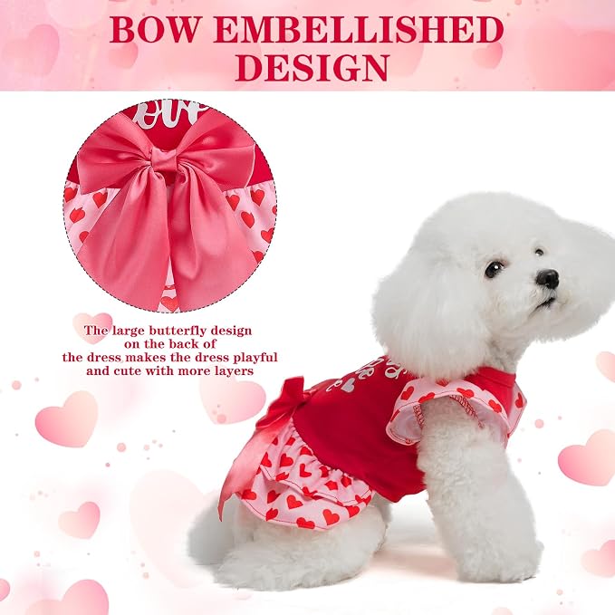 Valentine's Day Dog Dress for Small Dogs,Puppy Costumes Pet Clothes Holiday Girl Dogs Shirt with Heart Themed, Party Dog Vest Dresses Cat Apparel Sweater Warm Skirt