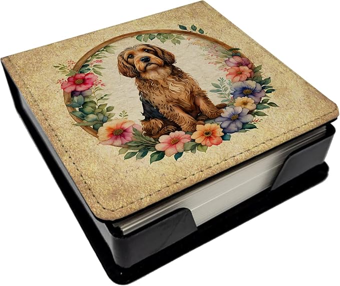 Caroline's Treasures Otterhound and Flowers PU Leather Note Paper Holder with Artist-Designed Cover, Desk Accessory, Office Gift