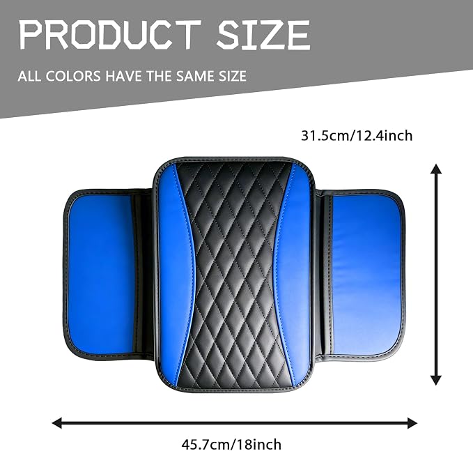 Leather Car Center Console Cover with Side Storage Pockets, Waterproof Armrest Cushion Protector Organizer for Vehicles SUVs, Interior Accessories, Car Decorations Stylish Arm Rest Pad (Blue)